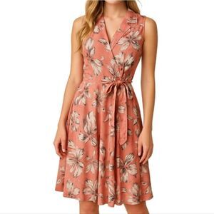 Jessica Howard Coral Floral Fit And Flare Midi Pleated  Dress M Us 8